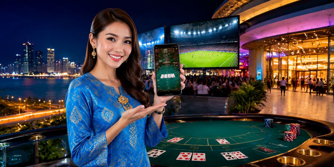 Pertaruhan bola sepak di Johor dengan pengguna berbaju kurung menggambarkan suasana tempatan Malaysia